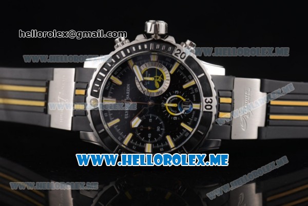 Ulysse Nardin Maxi Marine Diver Miyota OS20 Quartz Steel Case with Black Dial and Black Rubber Strap Yellow Markers - Click Image to Close